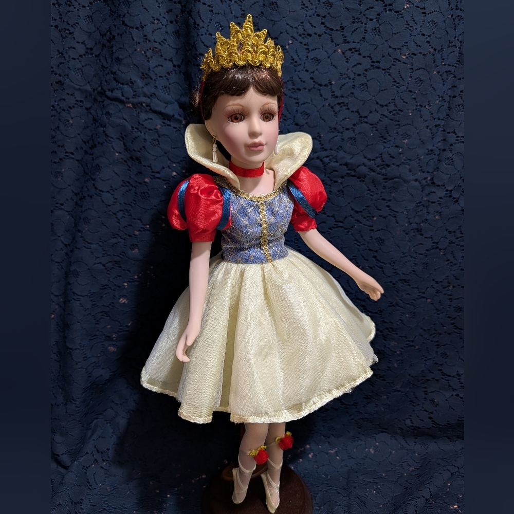 SnowWhite (Porcelain) Ballerina Doll Gold Crown Red yellow & Blue Ballet Costume